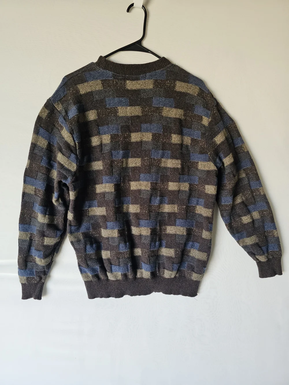 Vintage Oscar de la Renta Textured Knit Sweater Men’s Large USA Made Blue Brown